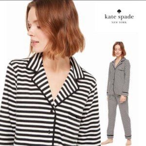 Kate Spade Long Sleeve Pajama Top In Black White Stipe Size M